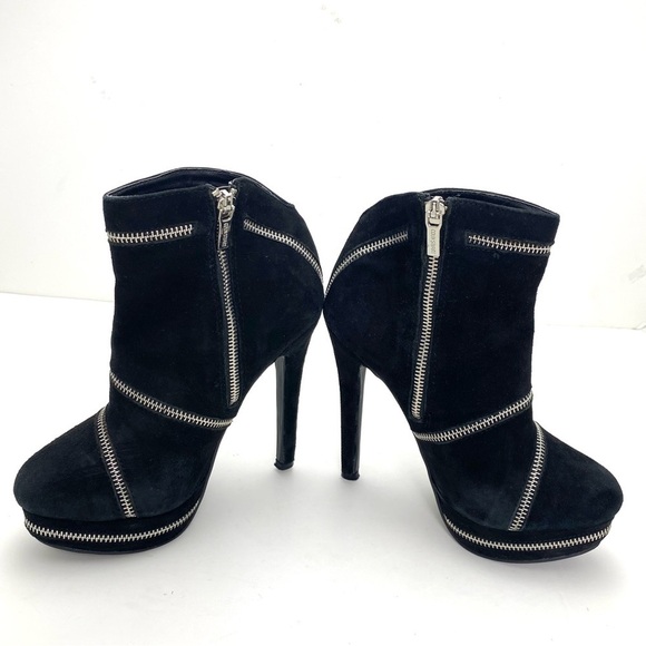 COLIN Stuart Zipper Suede Platform High Heel Boots In Black - Picture 7 of 9